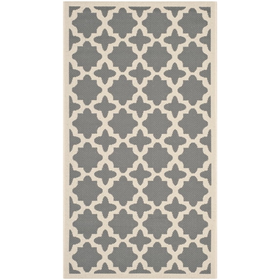 SAFAVIEH Courtyard Amanda Geometric Indoor/Outdoor Area Rug, Anthracite/Beige, 2' x 3'7"