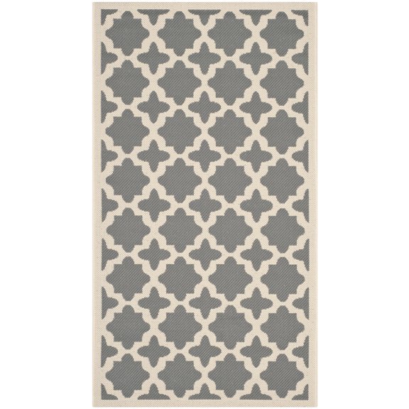 SAFAVIEH Courtyard Amanda Geometric Indoor/Outdoor Area Rug, Anthracite/Beige, 2' x 3'7"