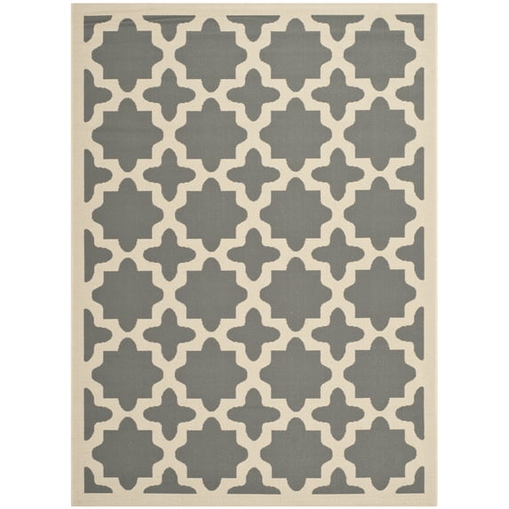 SAFAVIEH Courtyard Amanda Geometric Indoor/Outdoor Area Rug, Anthracite/Beige, 6'7" x 9'6"