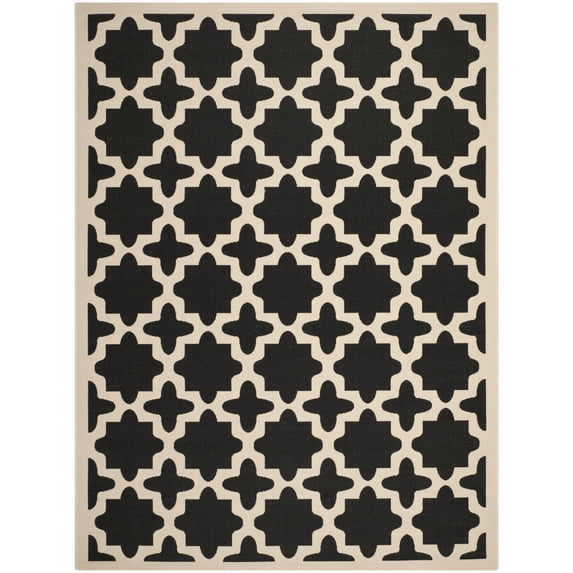 SAFAVIEH Courtyard Amanda Geometric Indoor/Outdoor Area Rug, Black/Beige, 9' x 12'