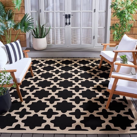 SAFAVIEH Courtyard Amanda Geometric Indoor/Outdoor Area Rug, Black/Beige, 9' x 12'