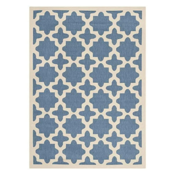 SAFAVIEH Courtyard Amanda Geometric Indoor/Outdoor Area Rug, Blue/Beige, 4' x 5'7"