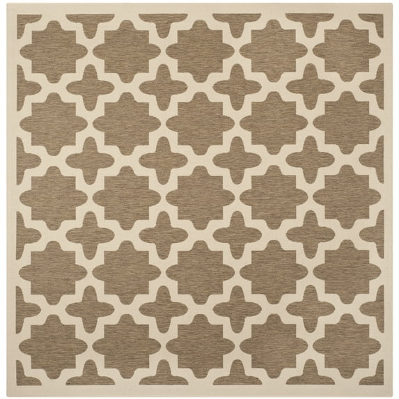 SAFAVIEH Courtyard Amanda Geometric Indoor/Outdoor Area Rug, Brown/Bone, 7'10" x 7'10" Square