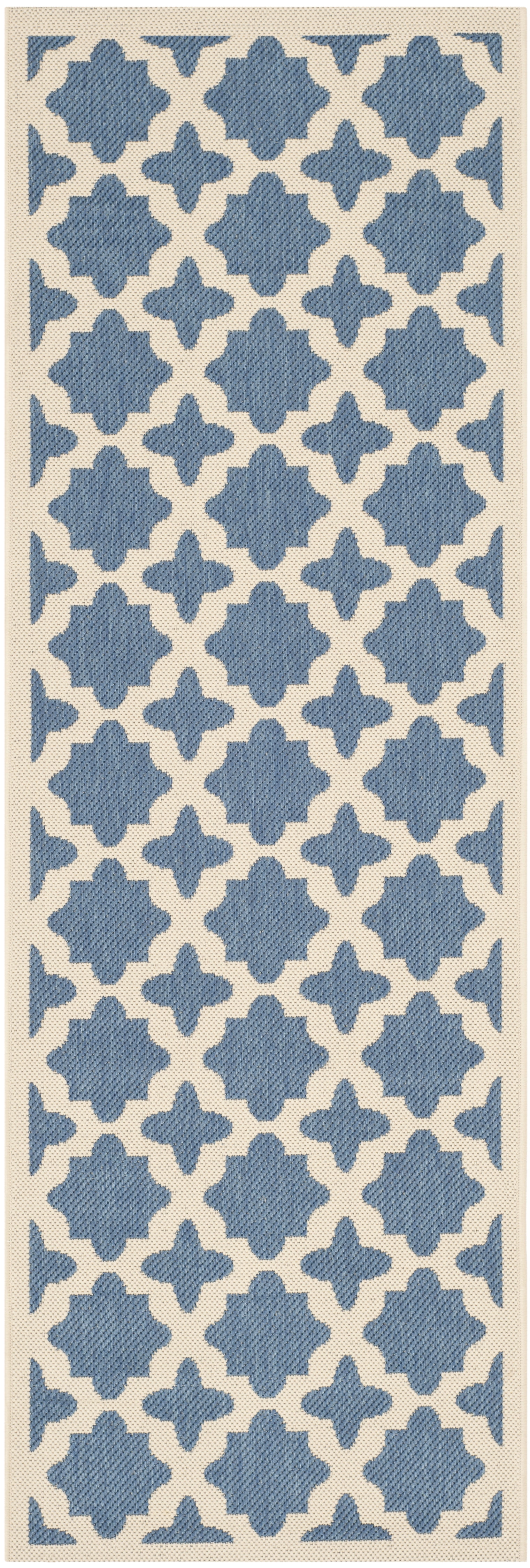 SAFAVIEH Courtyard Amanda Geometric Indoor/Outdoor Runner Rug, 2'3" x 10', Blue/Beige