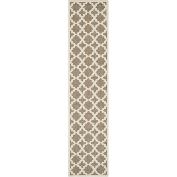 SAFAVIEH Courtyard Amanda Geometric Indoor/Outdoor Runner Rug, 2'3" x 10', Brown/Bone