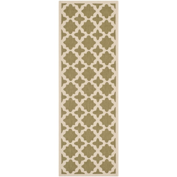 SAFAVIEH Courtyard Amanda Geometric Indoor/Outdoor Runner Rug, 2'3" x 10', Green/Beige