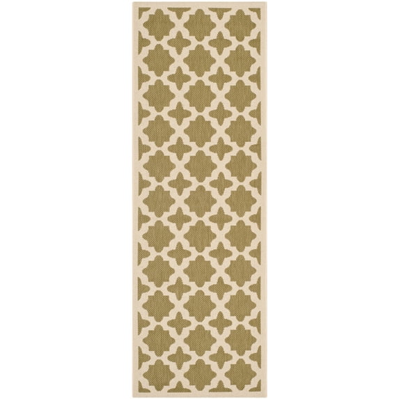 SAFAVIEH Courtyard Amanda Geometric Indoor/Outdoor Runner Rug, 2'3" x 10', Green/Beige