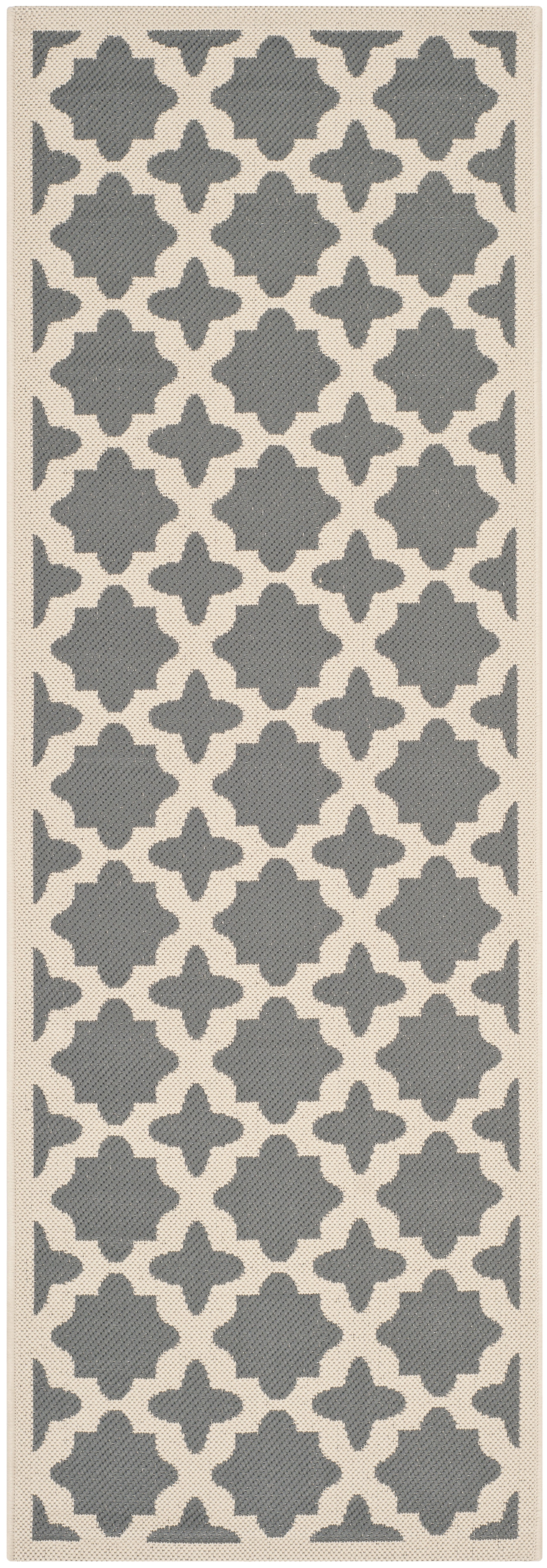 Reversible Anthracite & Beige Synthetic Indoor/Outdoor Runner Rug - 2'3" x 12'