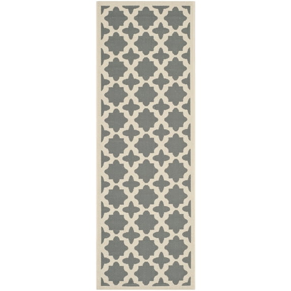 SAFAVIEH Courtyard Amanda Geometric Indoor/Outdoor Runner Rug, 2'3" x 12', Anthracite/Beige