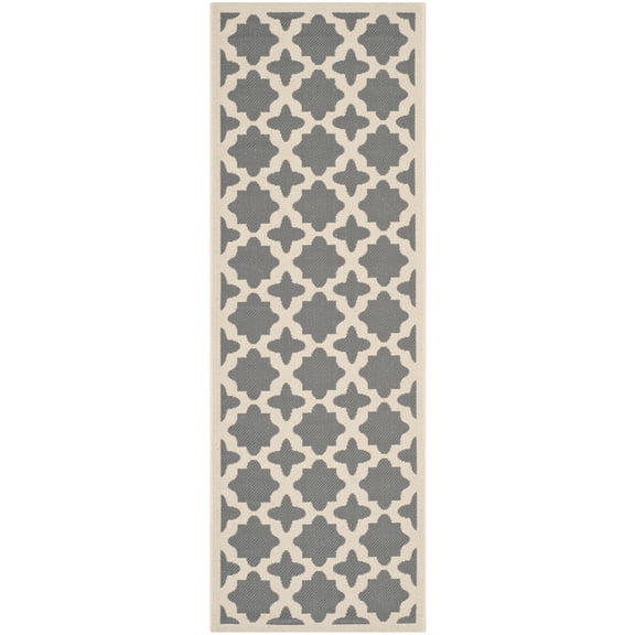 SAFAVIEH Courtyard Amanda Geometric Indoor/Outdoor Runner Rug, 2'3" x 12', Anthracite/Beige