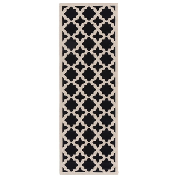 SAFAVIEH Courtyard Amanda Geometric Indoor/Outdoor Runner Rug, 2'3" x 14', Black/Beige