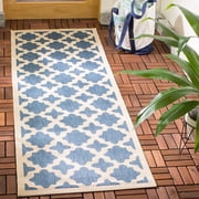 SAFAVIEH Courtyard Amanda Geometric Indoor/Outdoor Runner Rug, Blue/Beige, 2'3" x 6'7"