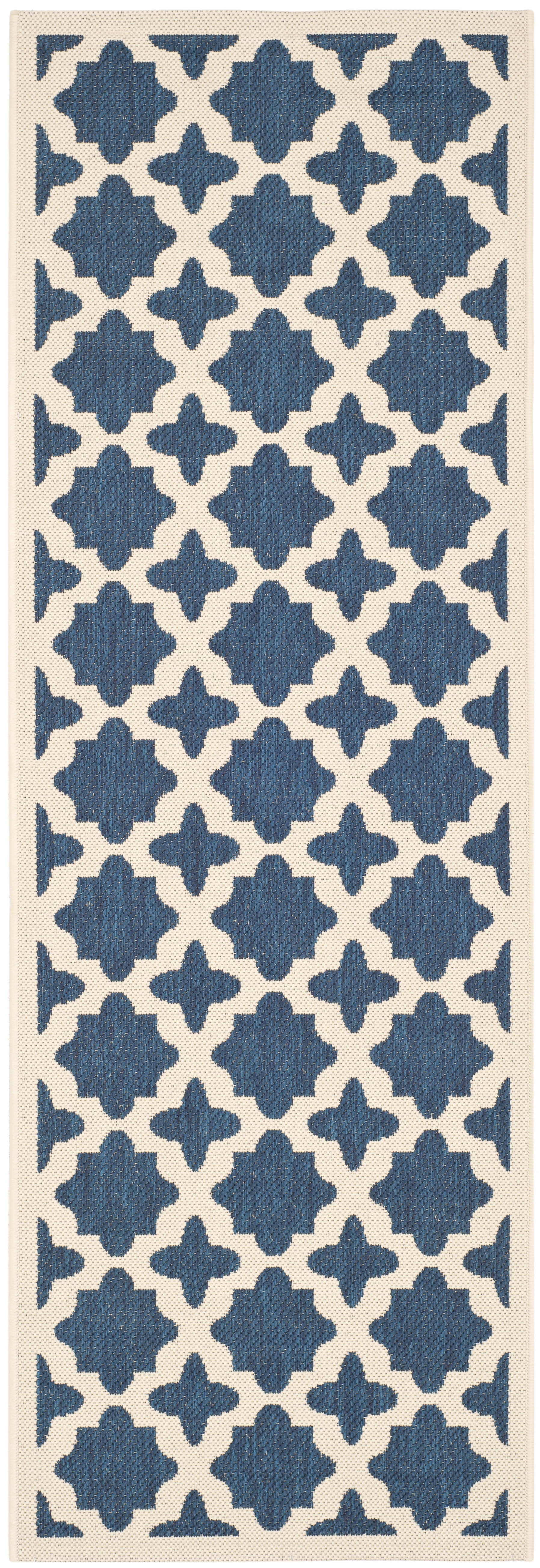 SAFAVIEH Courtyard Amanda Geometric Indoor/Outdoor Runner Rug, Navy ...
