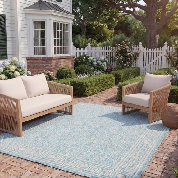 Safavieh Courtyard Amber Damask Indoor/Outdoor Area Rug, Aqua/Gray, 8' x 11'