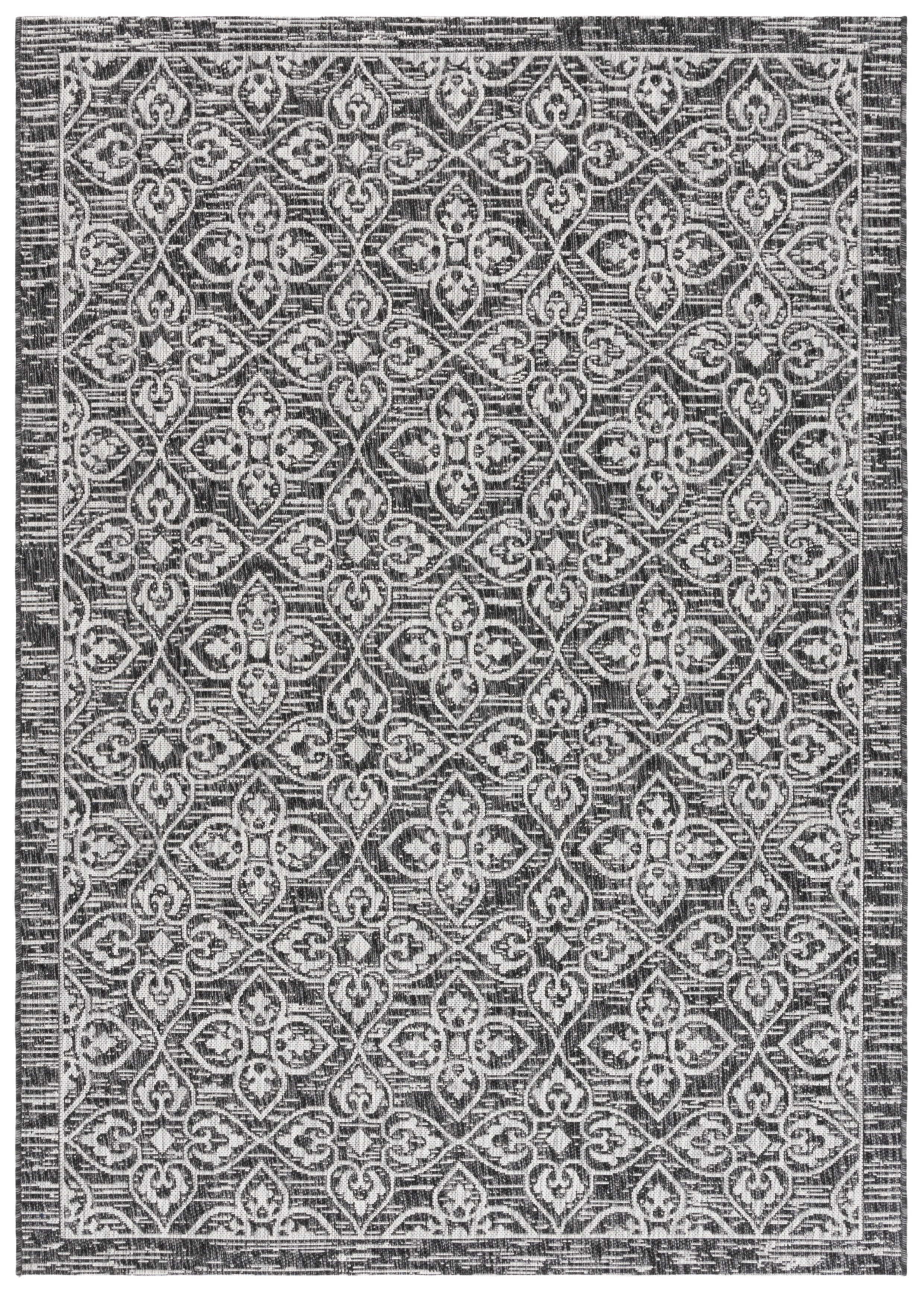 SAFAVIEH Courtyard Amber Damask Indoor/Outdoor Area Rug, Black/Light Grey, 5'3" x 7'7"