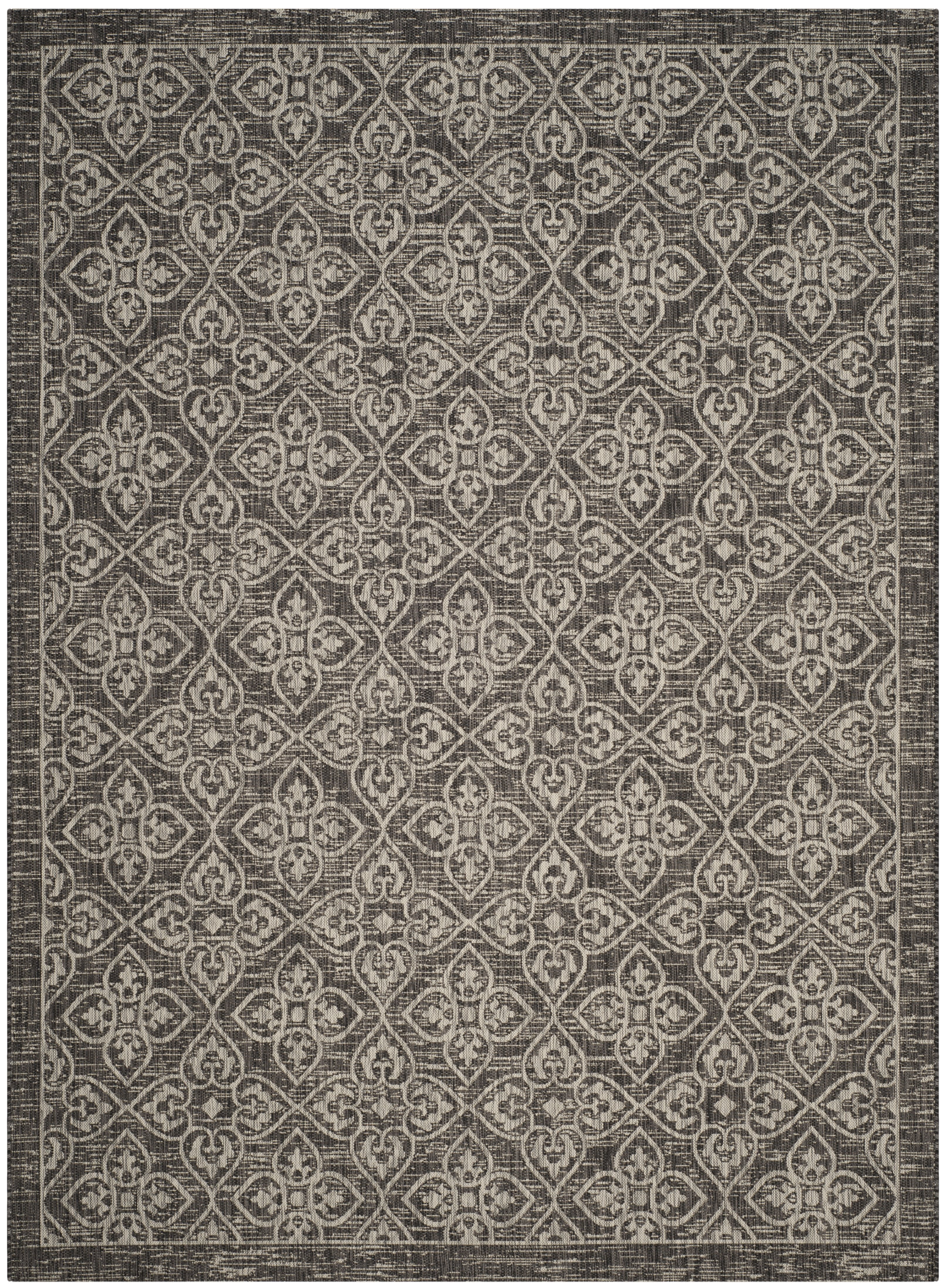 SAFAVIEH Courtyard Amber Damask Indoor/Outdoor Area Rug, Black/Light Grey, 8' x 11'