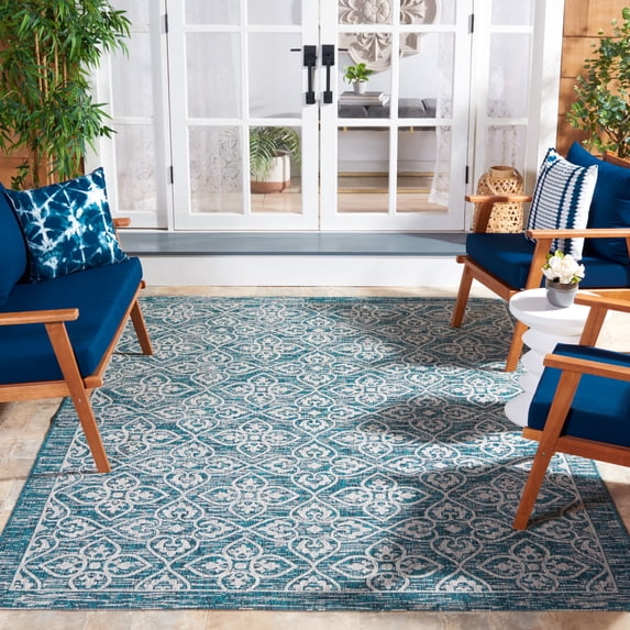 Safavieh Courtyard Amber Damask Indoor/Outdoor Area Rug, Blue/Gray, 6'7" x 9'6"