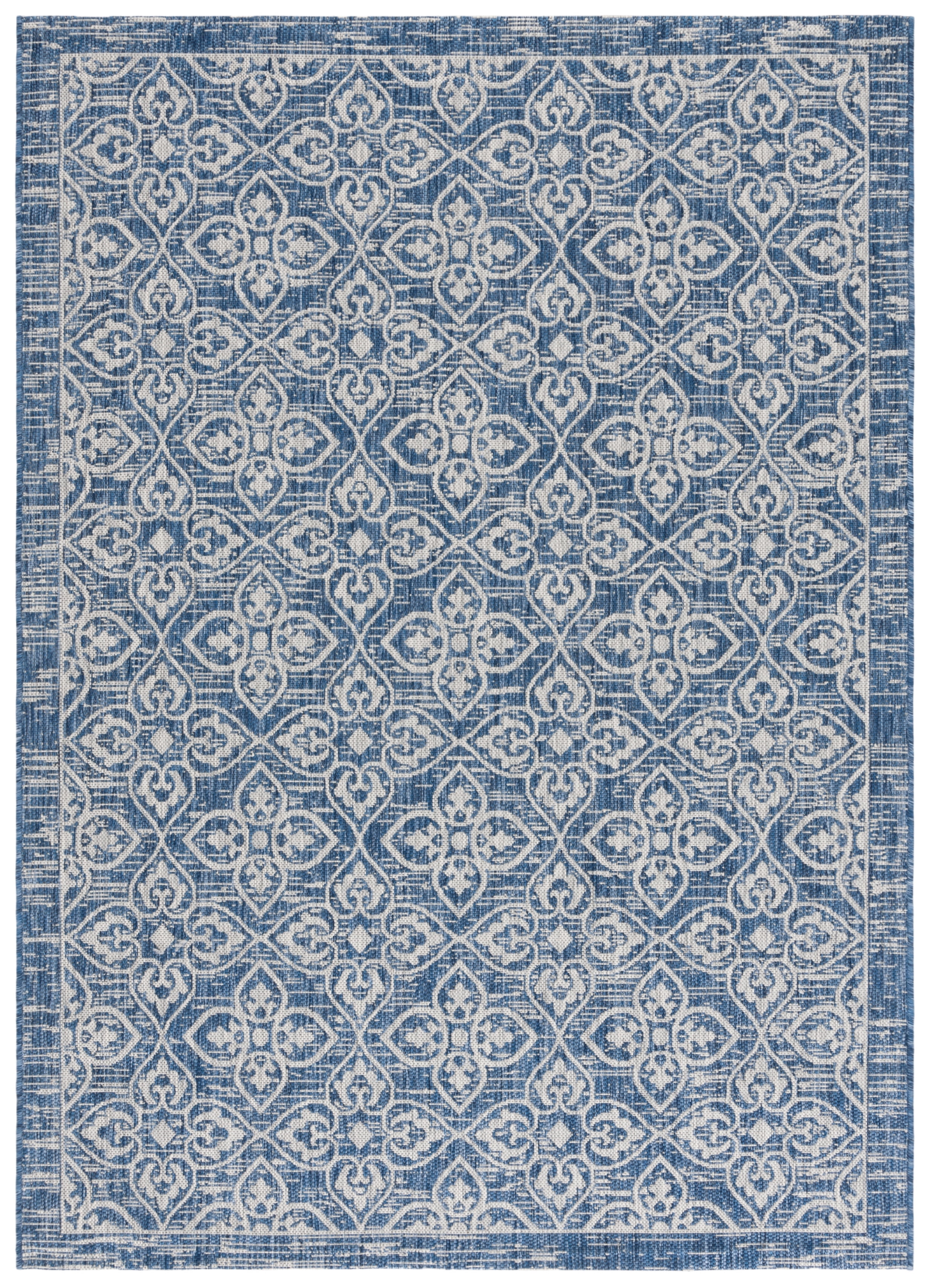 SAFAVIEH Courtyard Amber Damask Indoor/Outdoor Area Rug, Navy/Grey, 6'7" x 9'6"