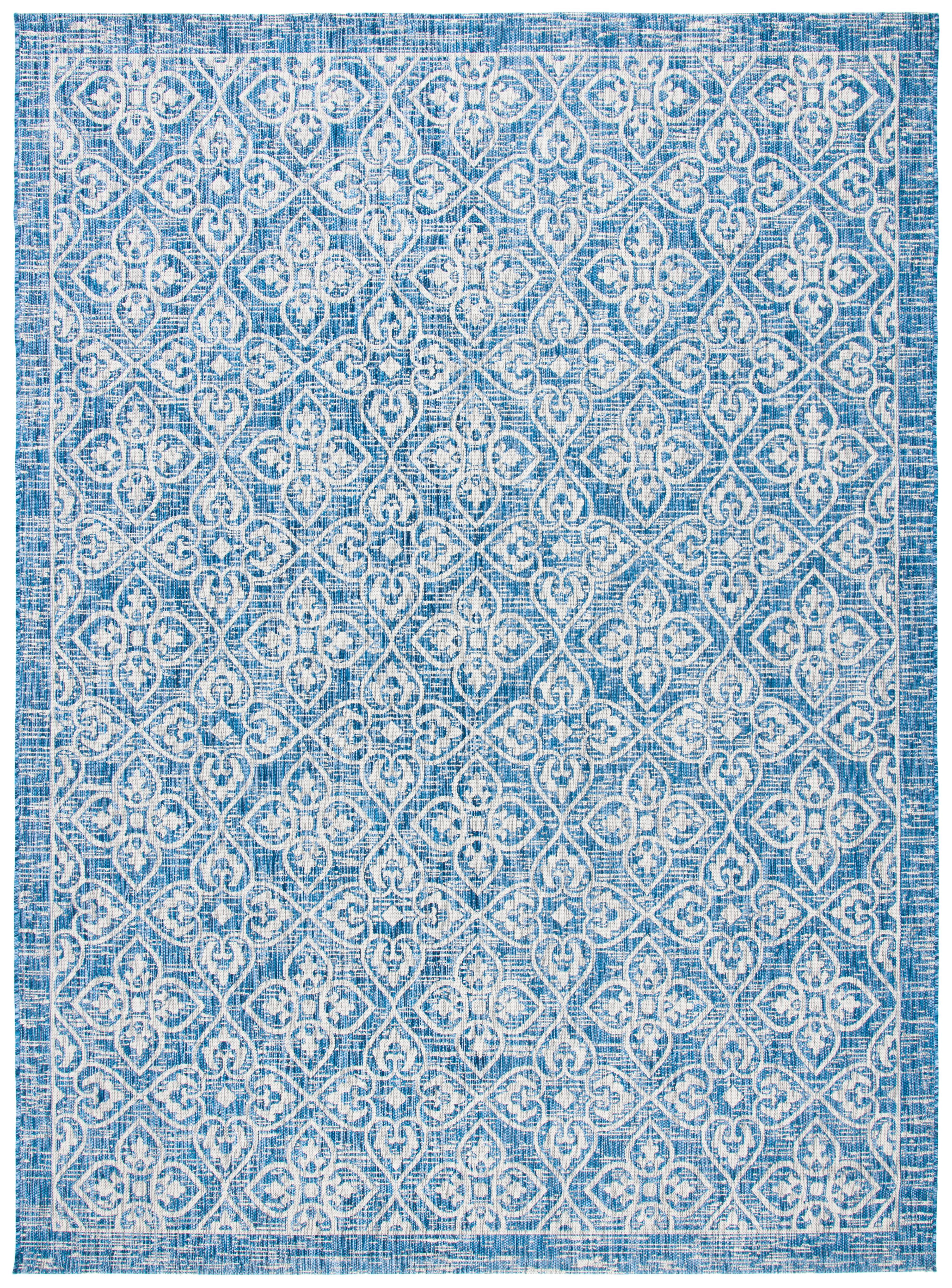 SAFAVIEH Courtyard Amber Damask Indoor/Outdoor Area Rug, Navy/Grey, 8' x 11'