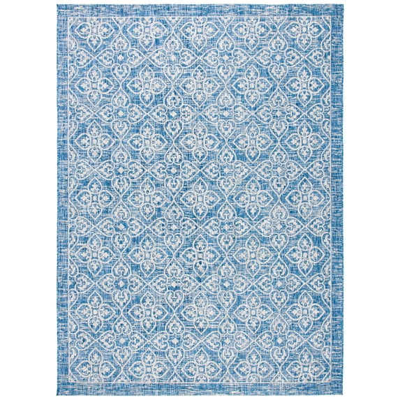 SAFAVIEH Courtyard Amber Damask Indoor/Outdoor Area Rug, Navy/Grey, 8' x 11'