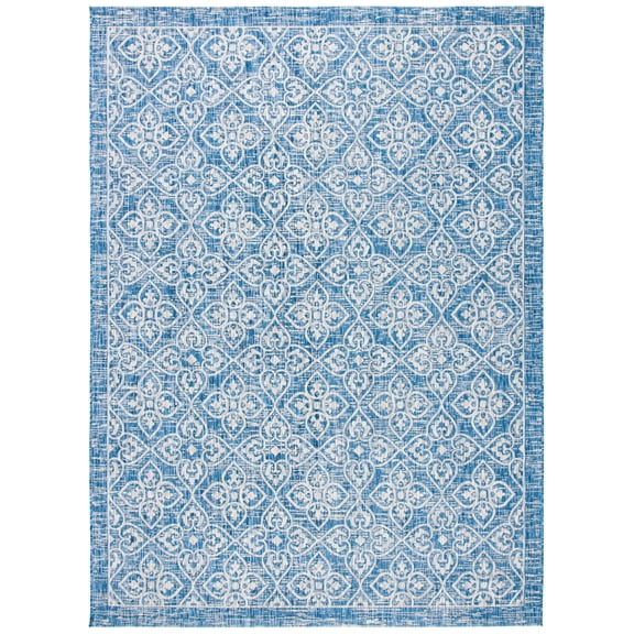 SAFAVIEH Courtyard Amber Damask Indoor/Outdoor Area Rug, Navy/Grey, 8' x 11'