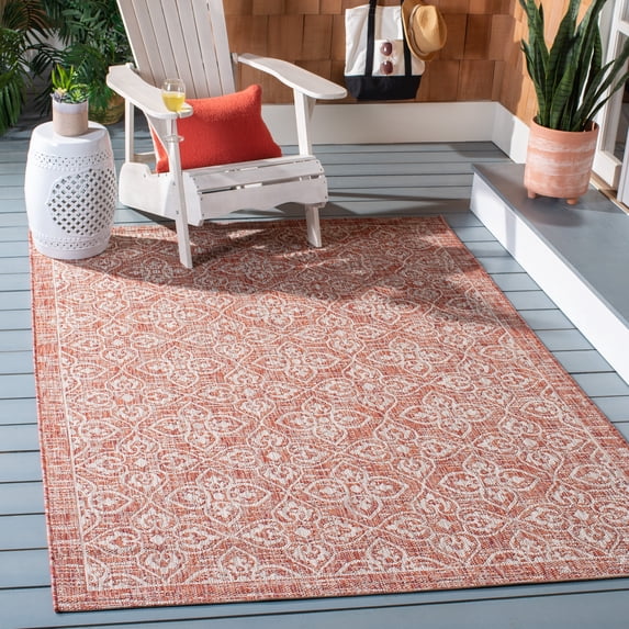 Safavieh Courtyard Amber Damask Indoor/Outdoor Area Rug, Rust/Light Gray, 5'3" x 7'7"