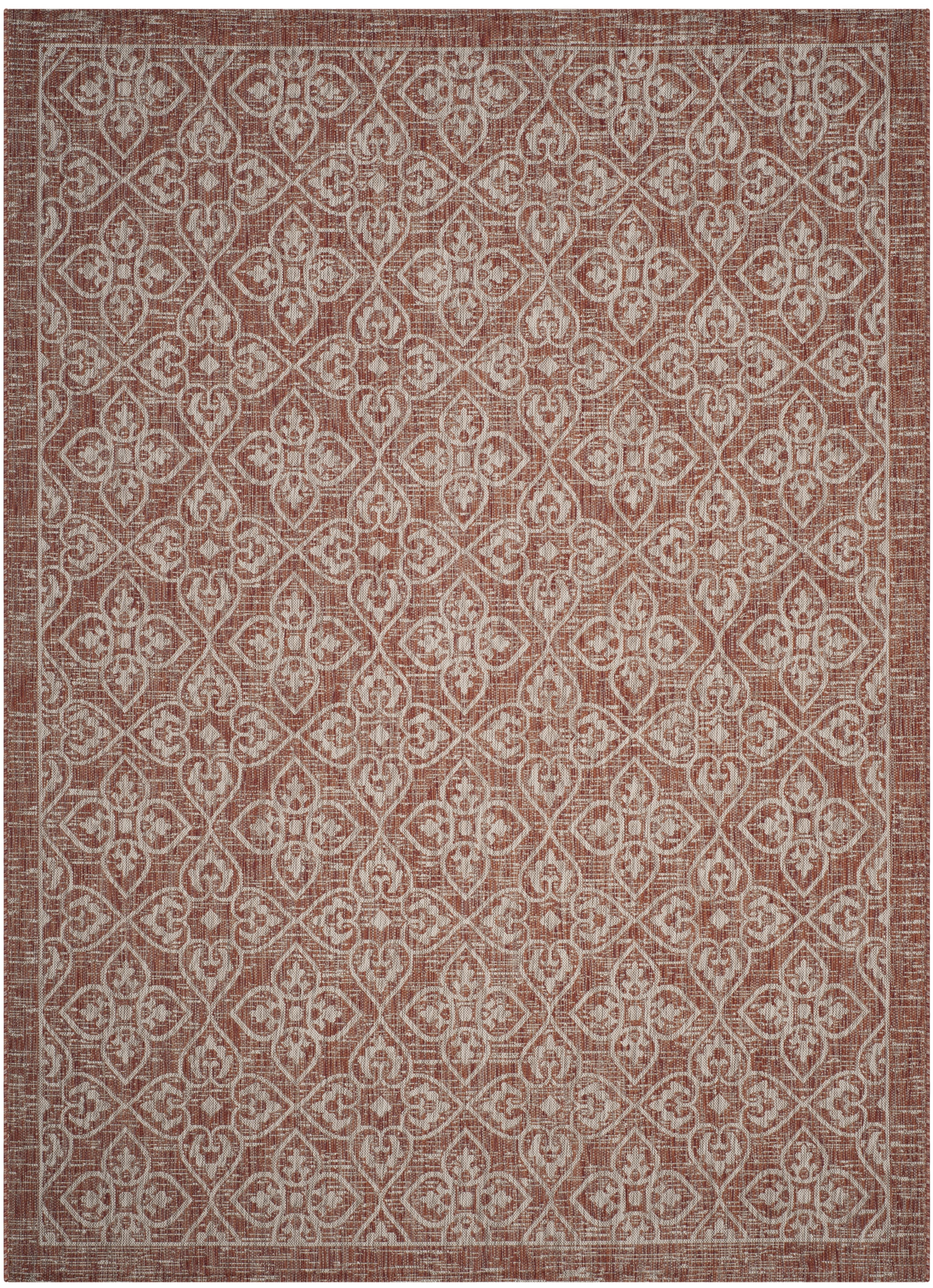 SAFAVIEH Courtyard Amber Damask Indoor/Outdoor Area Rug, Rust/Light Grey, 8' x 11'
