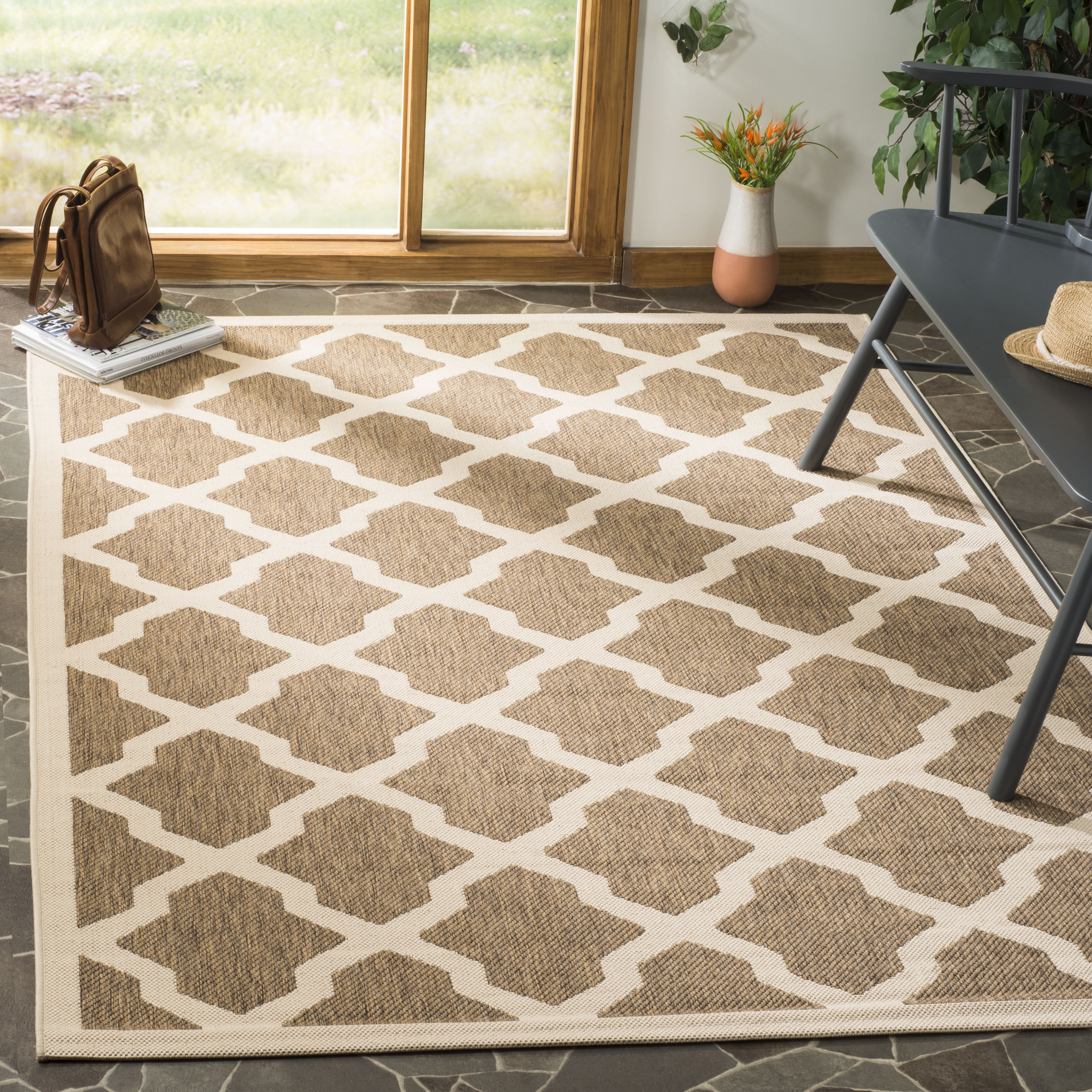 Safavieh Courtyard Amber Geometric Indoor/Outdoor Area Rug, Brown/Bone, 2' x 3'7"