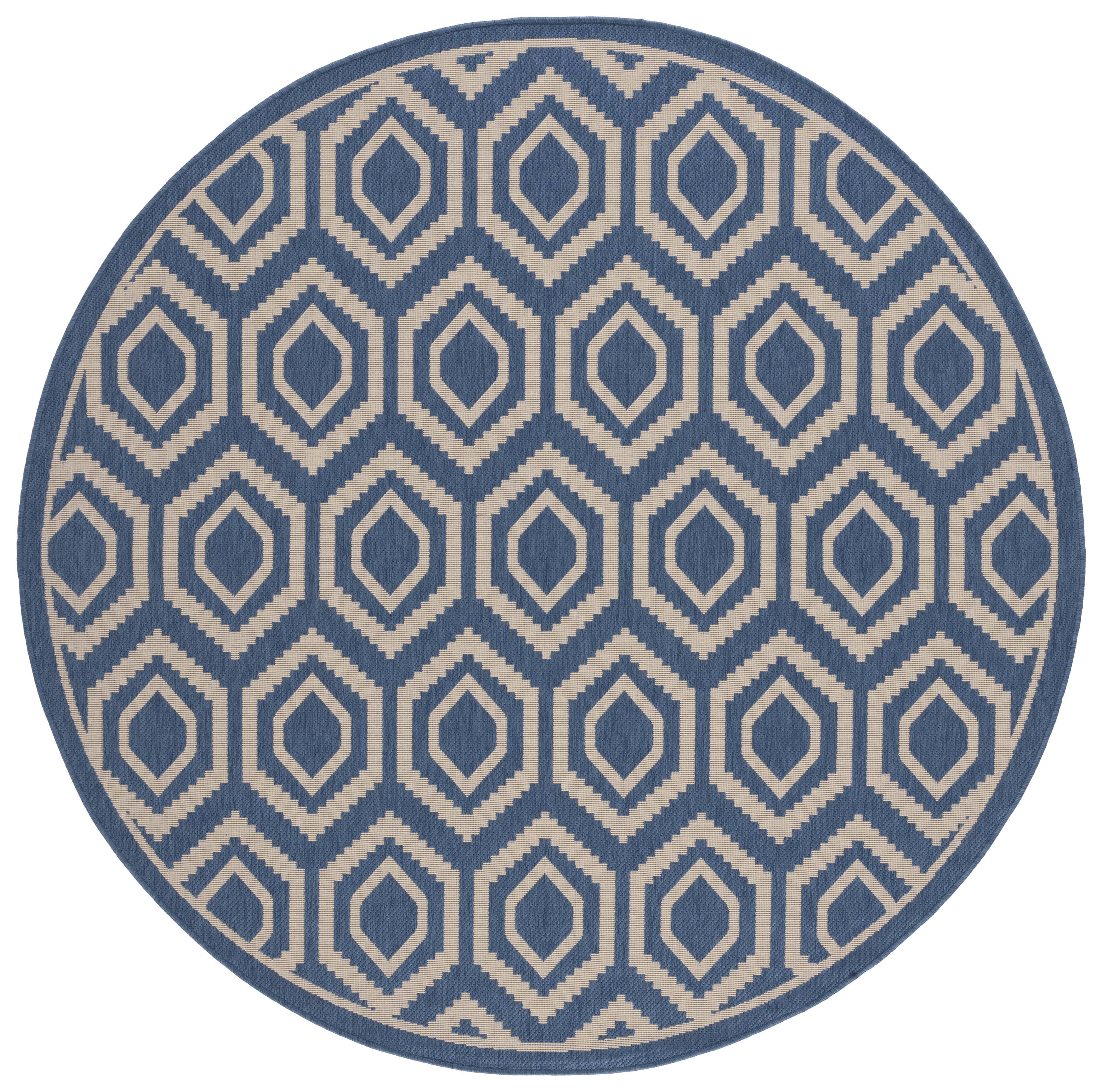 Safavieh Courtyard Amelia Geometric Indoor/Outdoor Area Rug, Blue/Beige, 5'3" x 5'3" Round