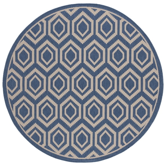 Safavieh Courtyard Amelia Geometric Indoor/Outdoor Area Rug, Blue/Beige, 6'7" x 6'7" Round