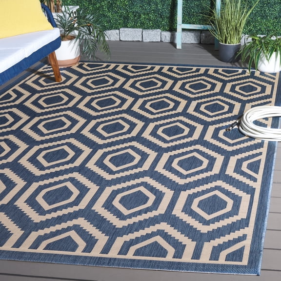 Safavieh Courtyard Amelia Geometric Indoor/Outdoor Area Rug, Blue/Beige, 6'7" x 6'7" Square