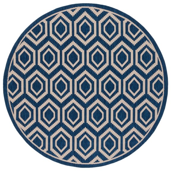 Safavieh Courtyard Amelia Geometric Indoor/Outdoor Area Rug, Navy/Beige, 4' x 4' Round