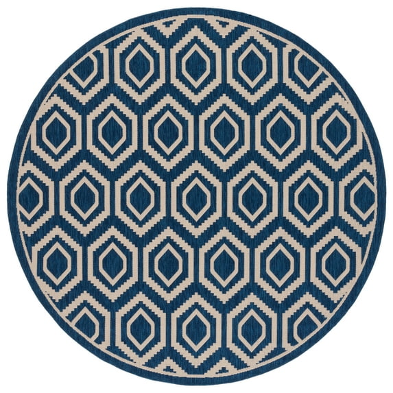Safavieh Courtyard Amelia Geometric Indoor/Outdoor Area Rug, Navy/Beige, 4' x 4' Round