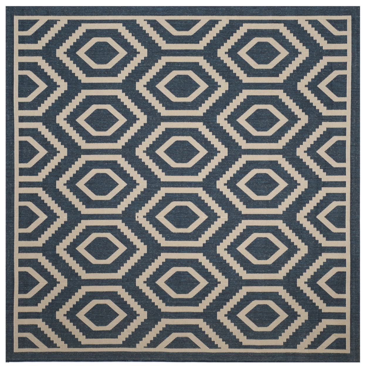 Navy and Beige Square Synthetic Geometric Area Rug