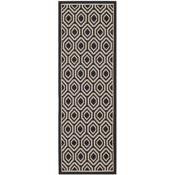 Safavieh Courtyard Amelia Geometric Indoor/Outdoor Runner Rug, Black/Beige, 2'3" x 10'