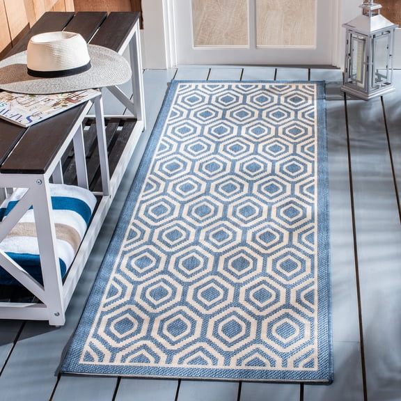 Safavieh Courtyard Amelia Geometric Indoor/Outdoor Runner Rug, Blue/Beige, 2'3" x 10'