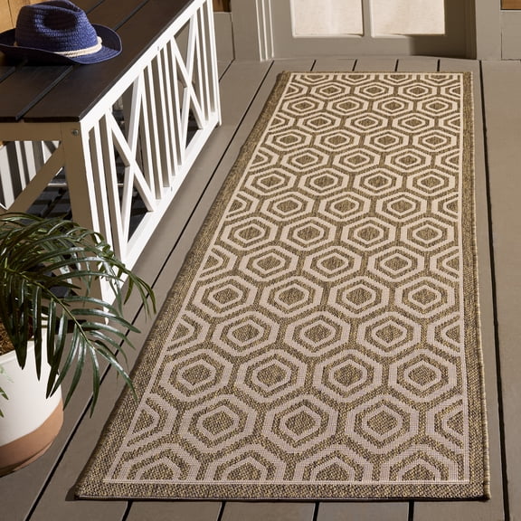 Safavieh Courtyard Amelia Geometric Indoor/Outdoor Runner Rug, Brown/Bone, 2'3" x 8'