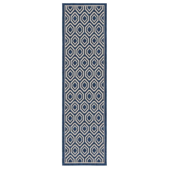 Safavieh Courtyard Amelia Geometric Indoor/Outdoor Runner Rug, Navy/Beige, 2'3" x 8'