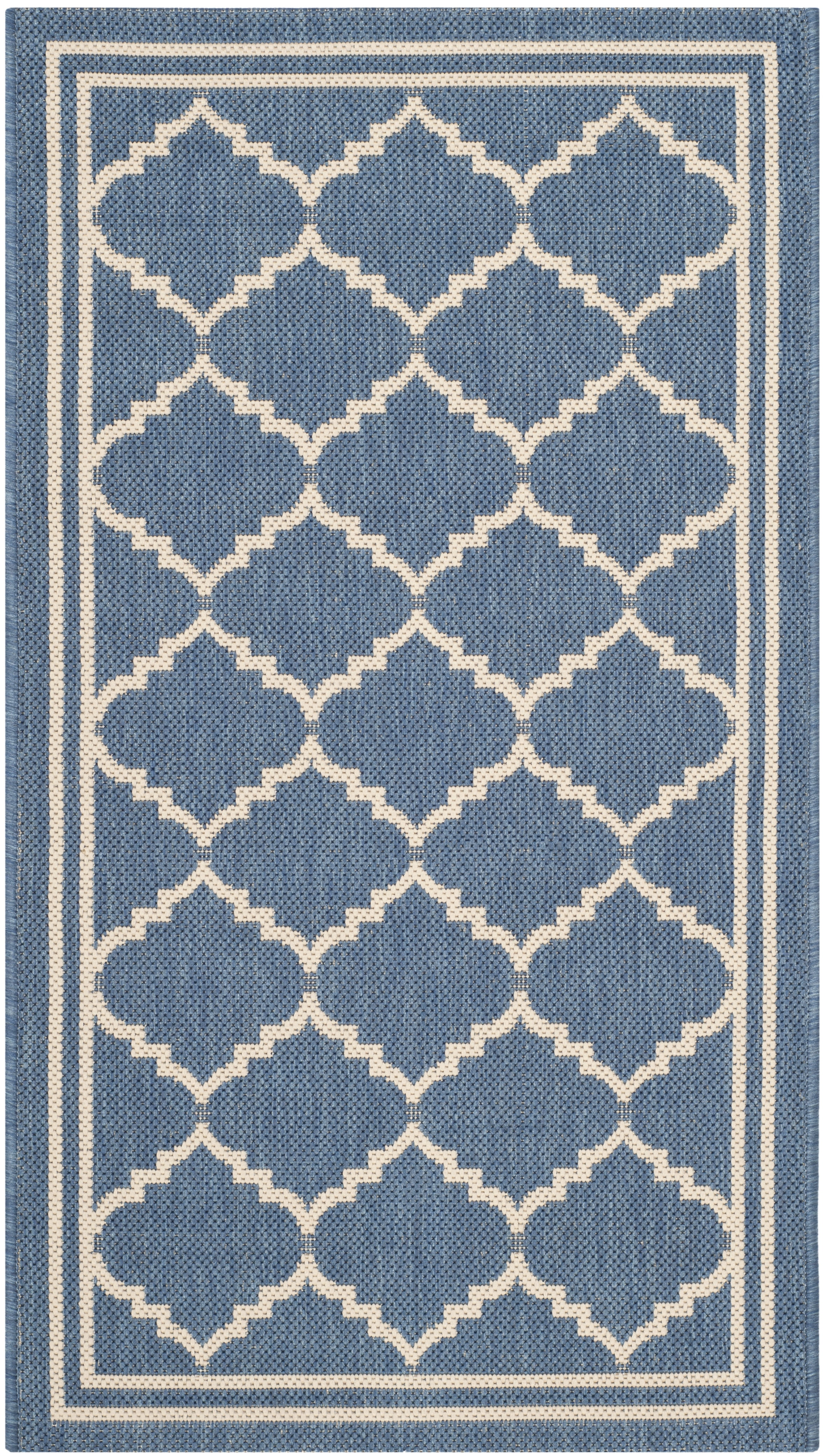 Blue and Beige Rectangular Washable Synthetic Area Rug