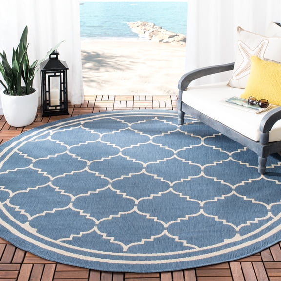 Safavieh Courtyard Amy Geometric Indoor/Outdoor Area Rug, Blue/Beige, 6'7" x 6'7" Round