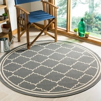 SAFAVIEH Courtyard Amy Geometric Indoor/Outdoor Area Rug, 6'7" x 6'7" Round, Grey/Beige