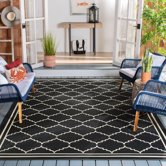 Safavieh Courtyard Amy Geometric Indoor/Outdoor Area Rug, Black/Creme, 8' x 11'