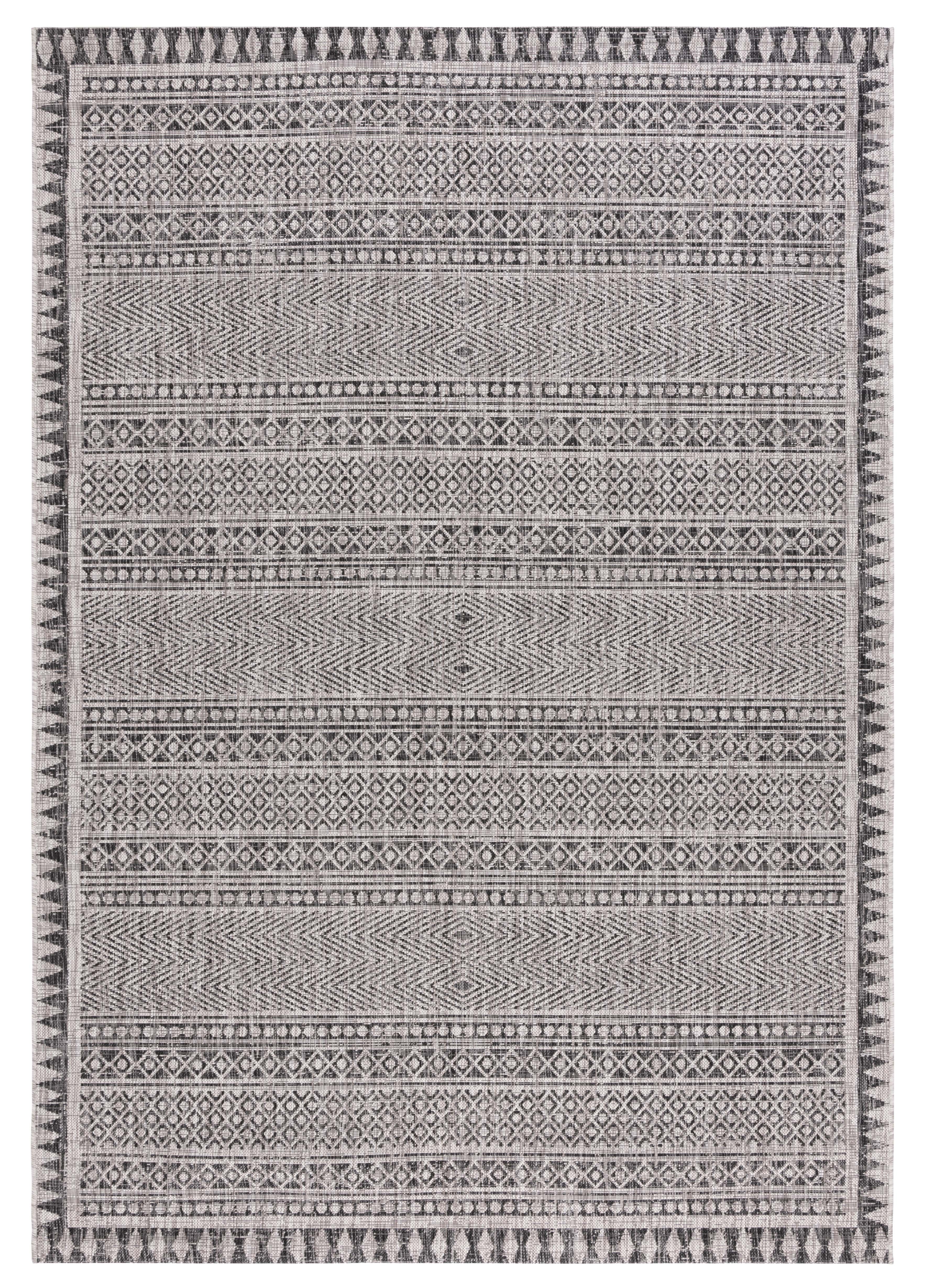 Black and Beige Rectangular Synthetic Area Rug
