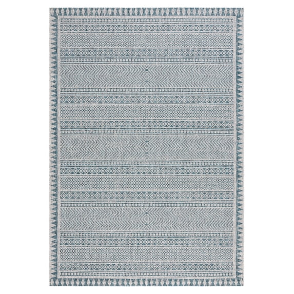 SAFAVIEH Courtyard Amy Geometric Indoor/Outdoor Area Rug, Blue/Grey, 6'7" x 9'6"