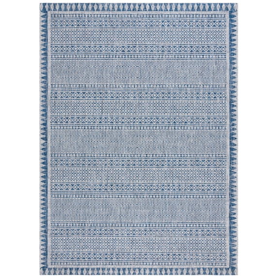 SAFAVIEH Courtyard Amy Geometric Indoor/Outdoor Area Rug, Navy/Grey, 8' x 11'