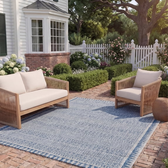 Safavieh Courtyard Amy Geometric Indoor/Outdoor Area Rug, Navy/Gray, 8' x 11'