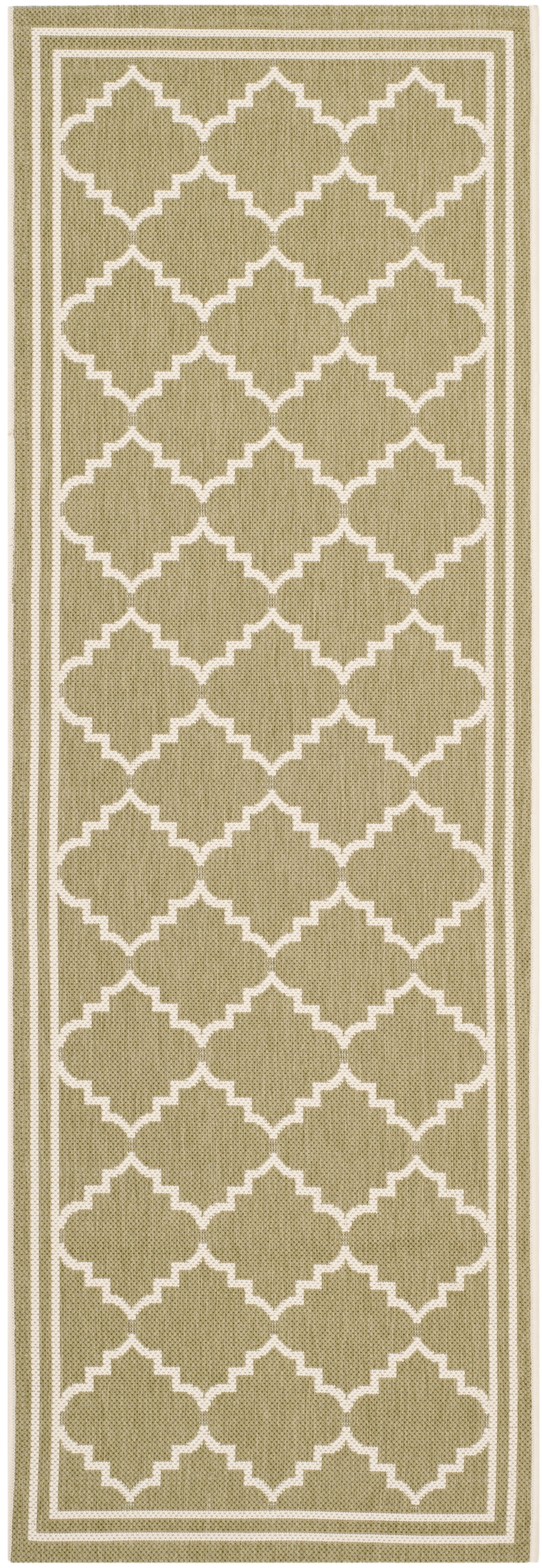 Green and Beige Trellis Synthetic Outdoor Runner Rug
