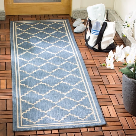 Safavieh Courtyard Amy Geometric Indoor/Outdoor Runner Rug, Blue/Beige, 2'3" x 6'7"