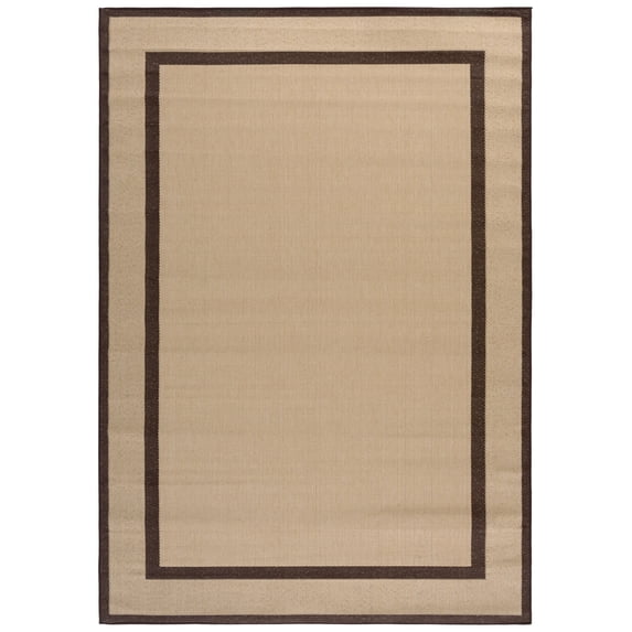 SAFAVIEH Courtyard Andrea Solid Bordered, Set of 2 Indoor/Outdoor Area Rug Natural/Chocolate, 6'6" x 9'6"