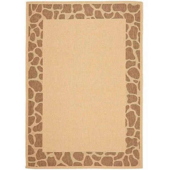 SAFAVIEH Courtyard Andrea Solid Bordered, Set of 2 Indoor/Outdoor Area Rug Natural/Chocolate, 6'6" x 9'6"